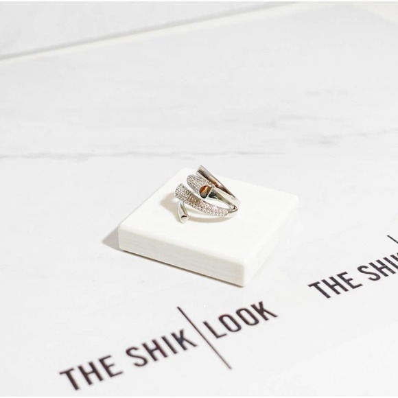 Silver Cubic Zirconia Crystal Geometric Adjustable Ring - Picture 7 of 14